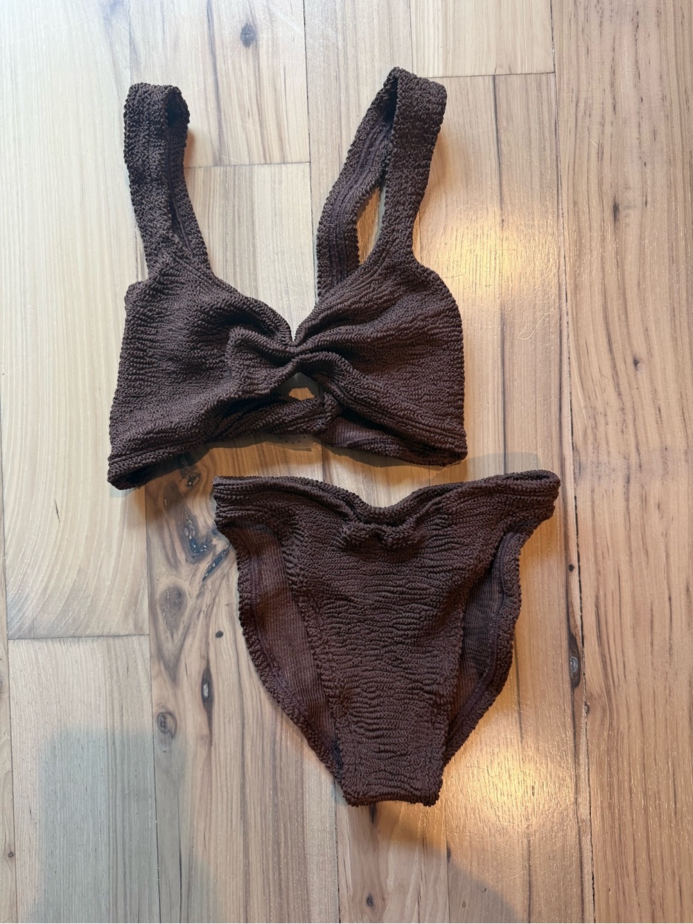 Hunza G Brown Textured Twist Bikini Set